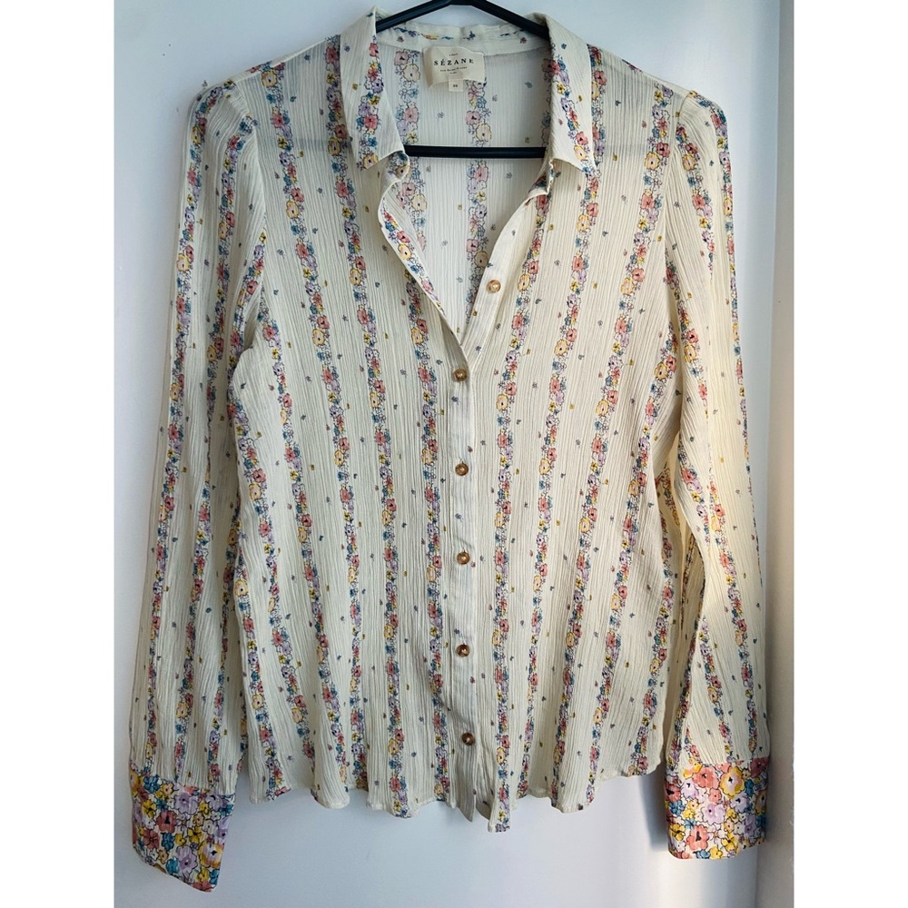 Sézane Silk and Cotton Floral Blouse Size 38 (medium)